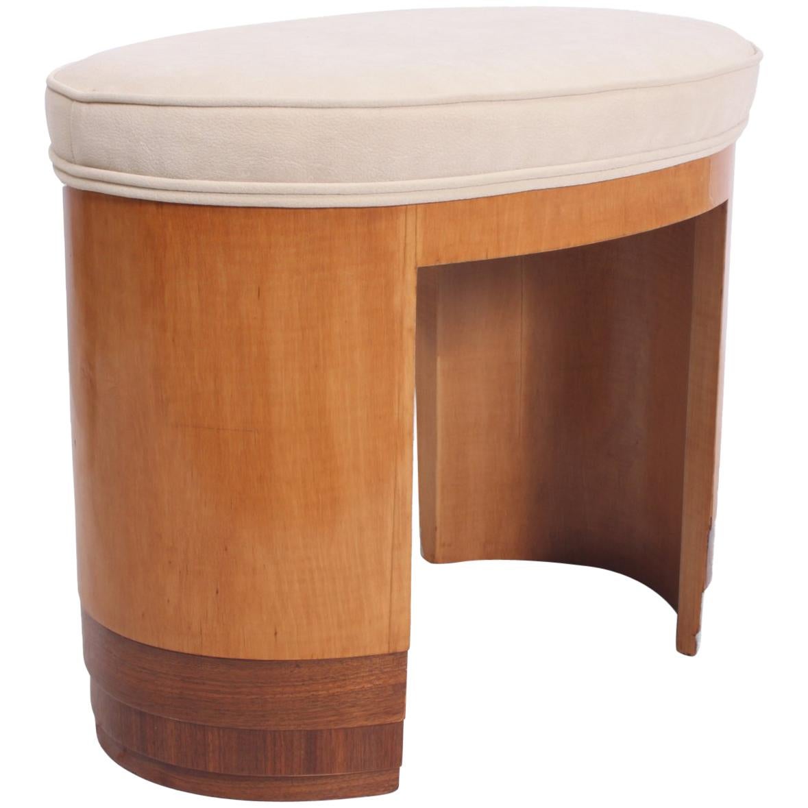 Art Deco Stool in Satin Birch and Walnut, circa 1930