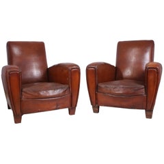 Pair of French Leather Club Chairs, circa 1950