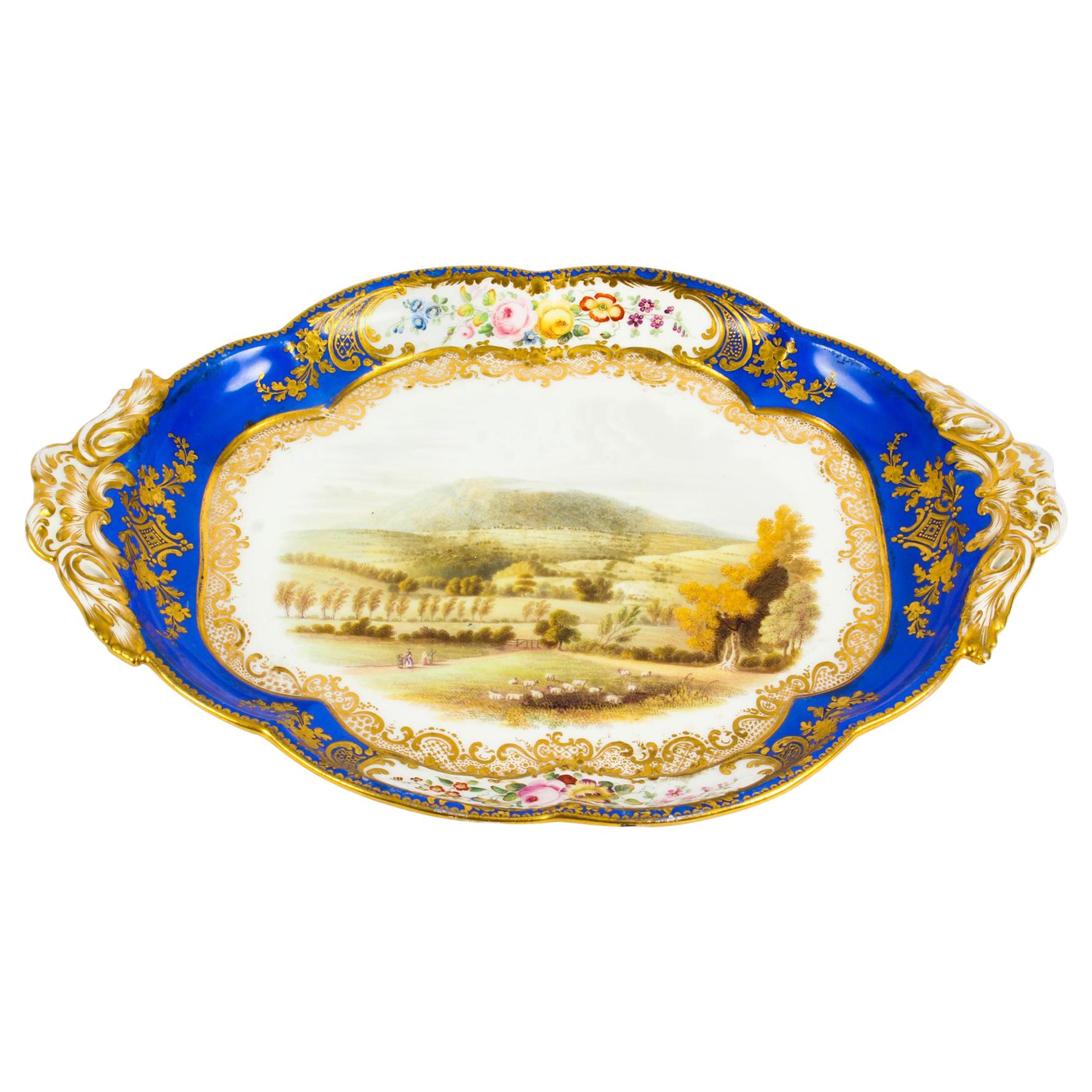 Antique Royal Worcester Porcelain Landscape Dish, 19th Century For Sale