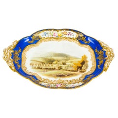 Antique Royal Worcester Porcelain Landscape Dish, 19th Century