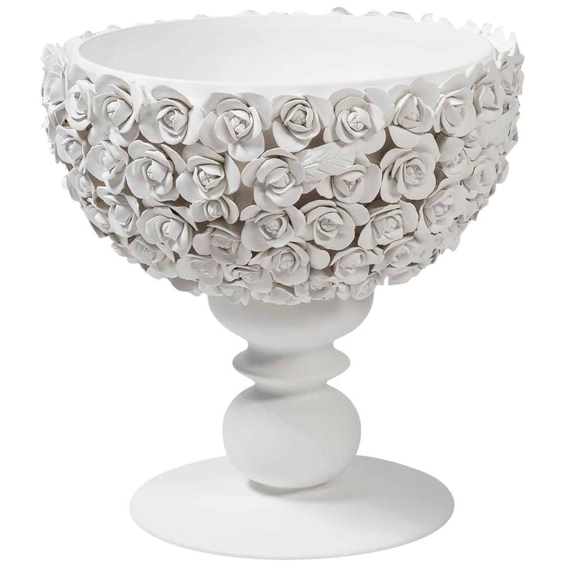 Bowl Coco Camellias, Matt White Ceramic, Italy For Sale