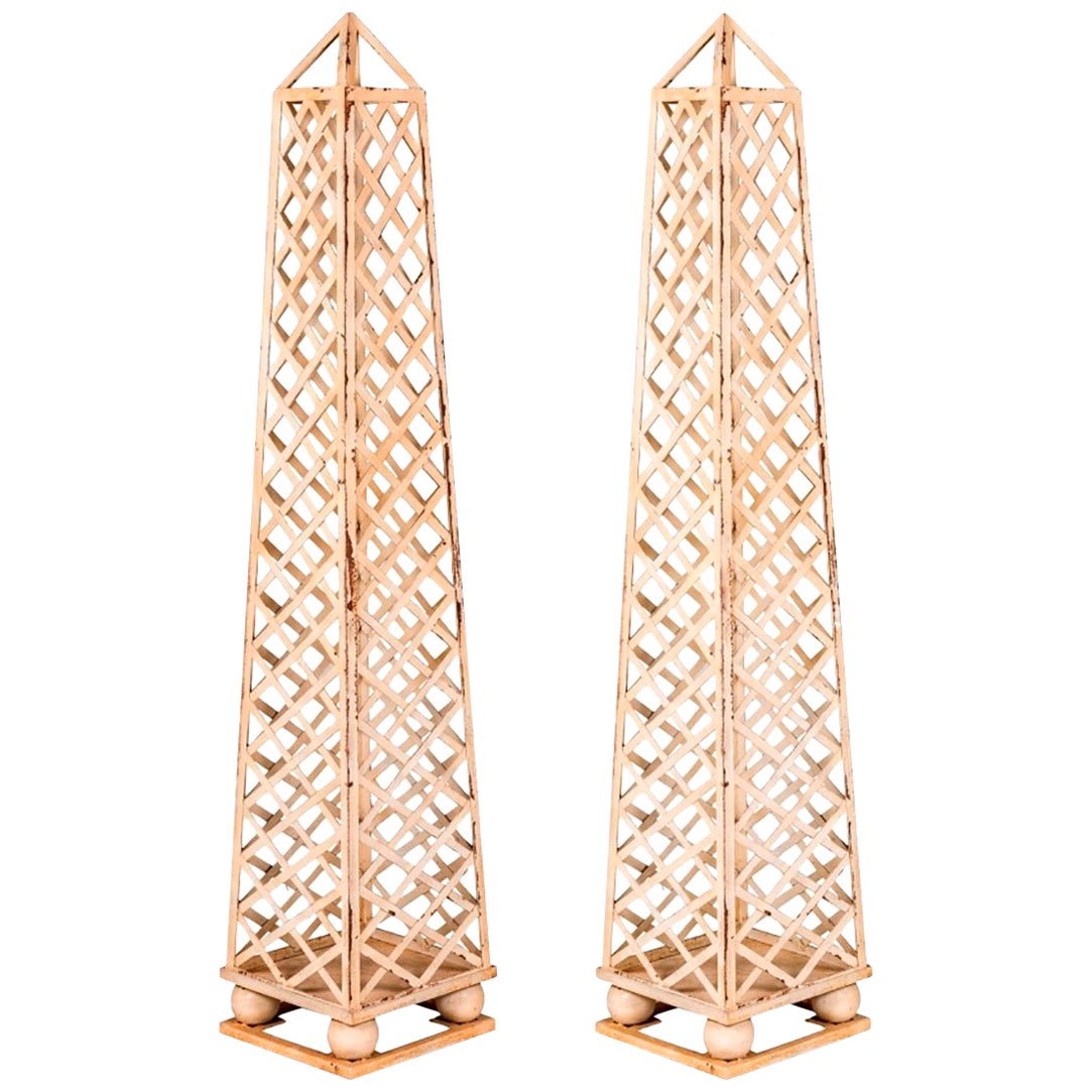 Pair of 6 Ft High Vintage Iron Garden Obelisks For Sale at 1stDibs