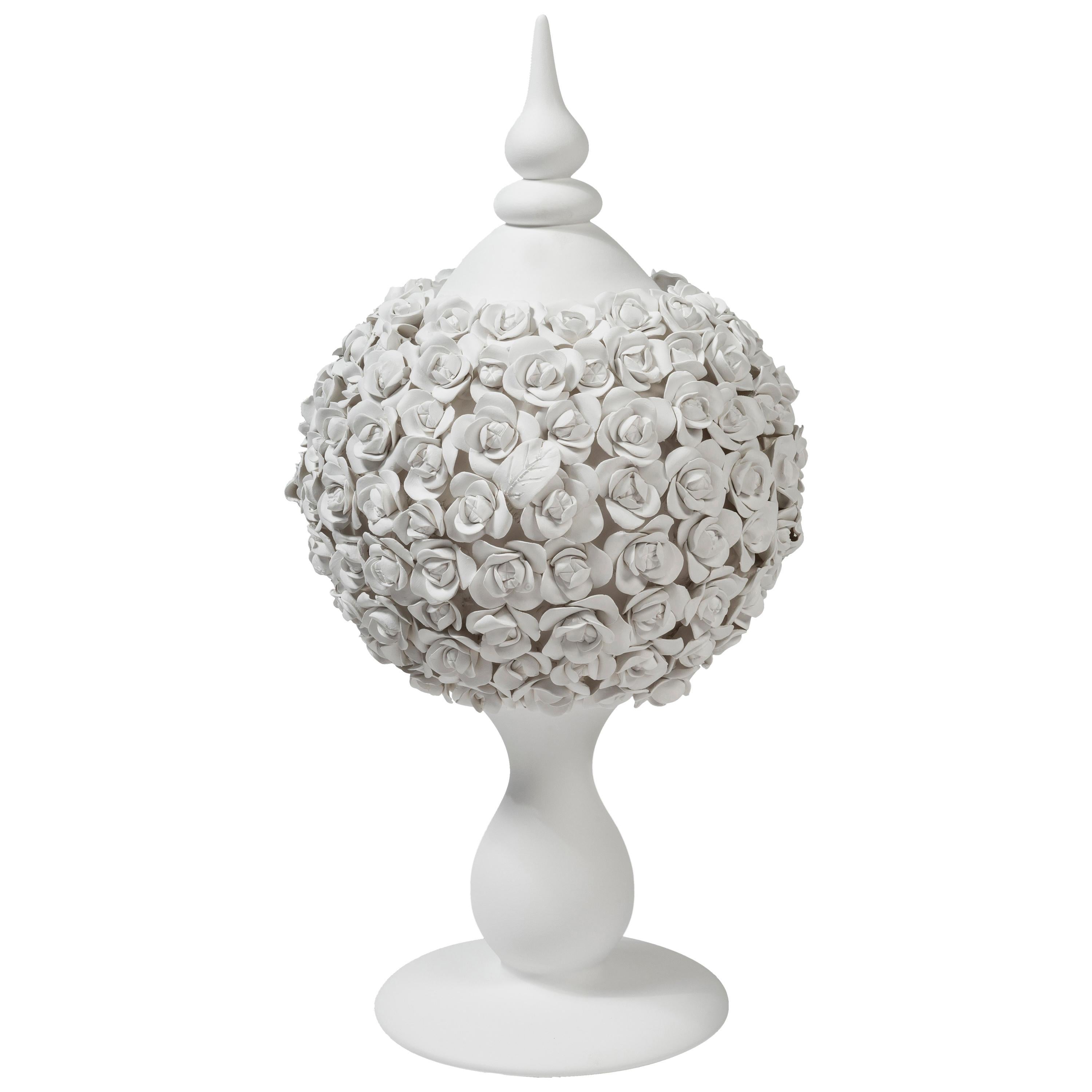 Sphère à fruits Coco Camellias en céramique blanc mat, Italie en vente