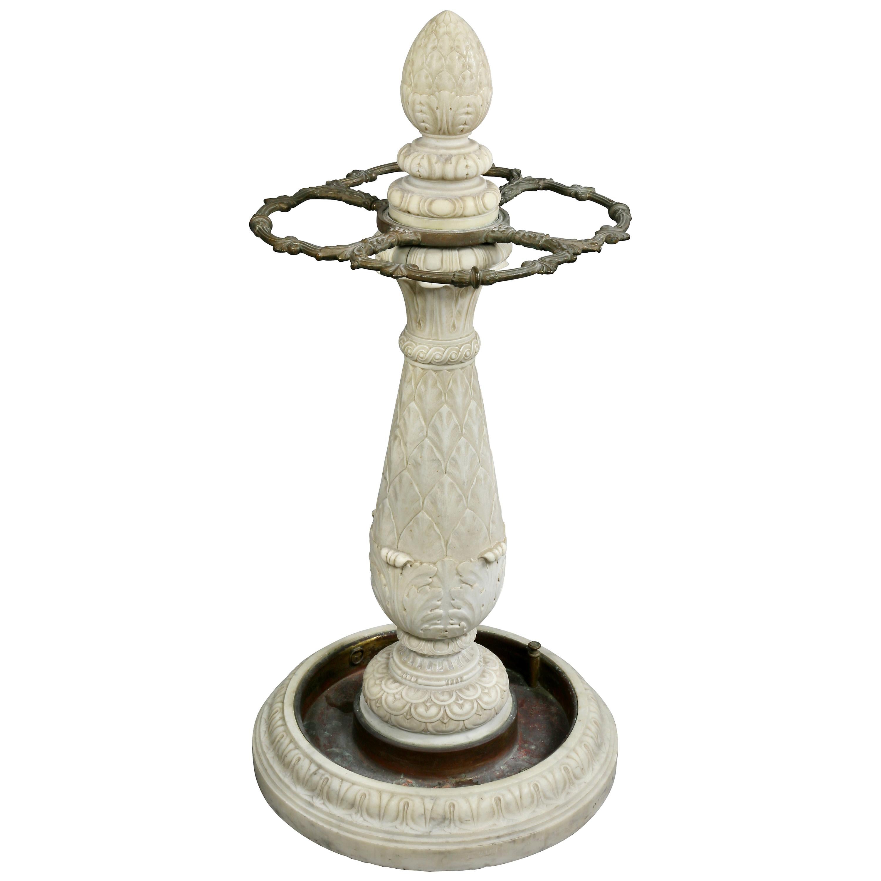 European Marble and Bronze Umbrella Stand