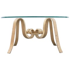 Sculptural Gilded Iron and Round Glass Coffee Table, 1960s