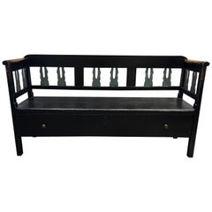 Antique 19th Century Hand Painted Swedish Wooden Bench