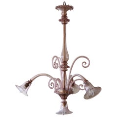 1940s Murano Chandelier, Hand Blown Amethyst Colored Glass
