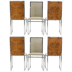 Set of Six Midcentury Chairs Metal Arredo Milan Chrome Burl, 1970s