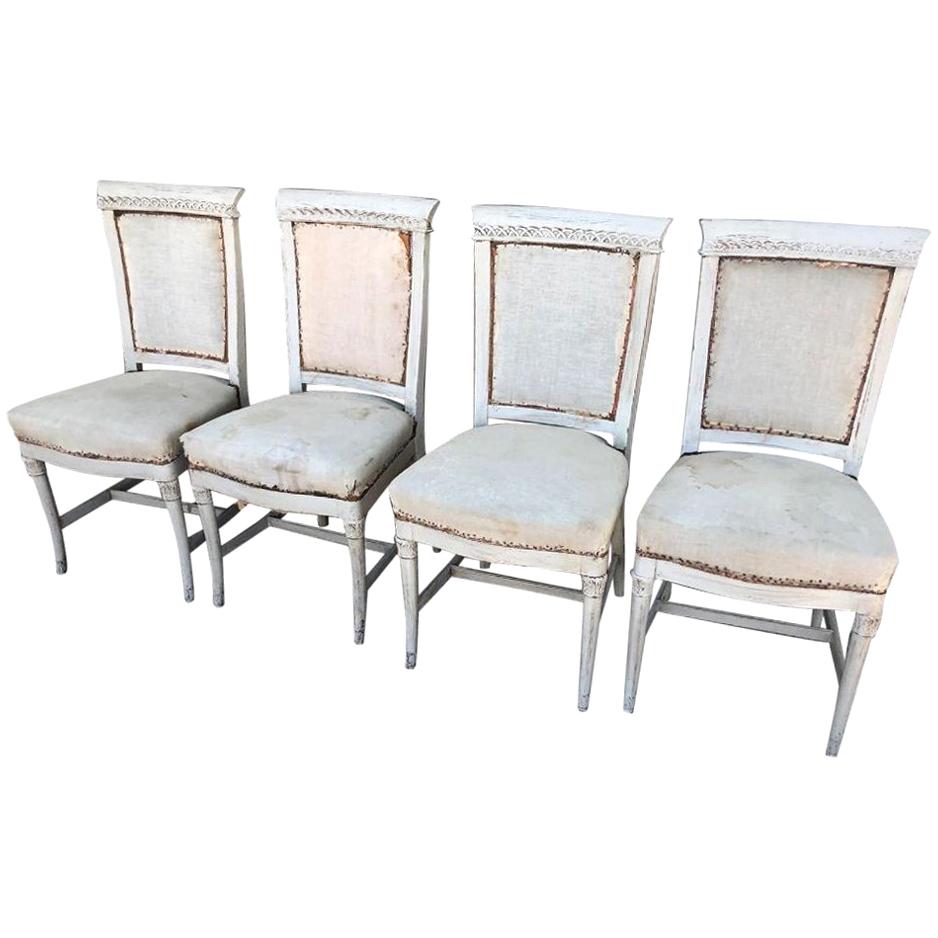 Set of Four Superb 1900s Painted French Dining Chairs
