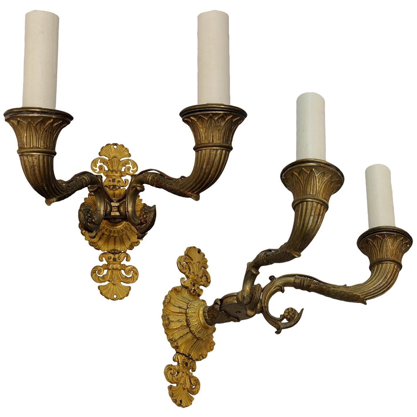 Pair of 1st Empire French Napoleonic Period Gilt Bronze Wall Lights, circa 1820 For Sale