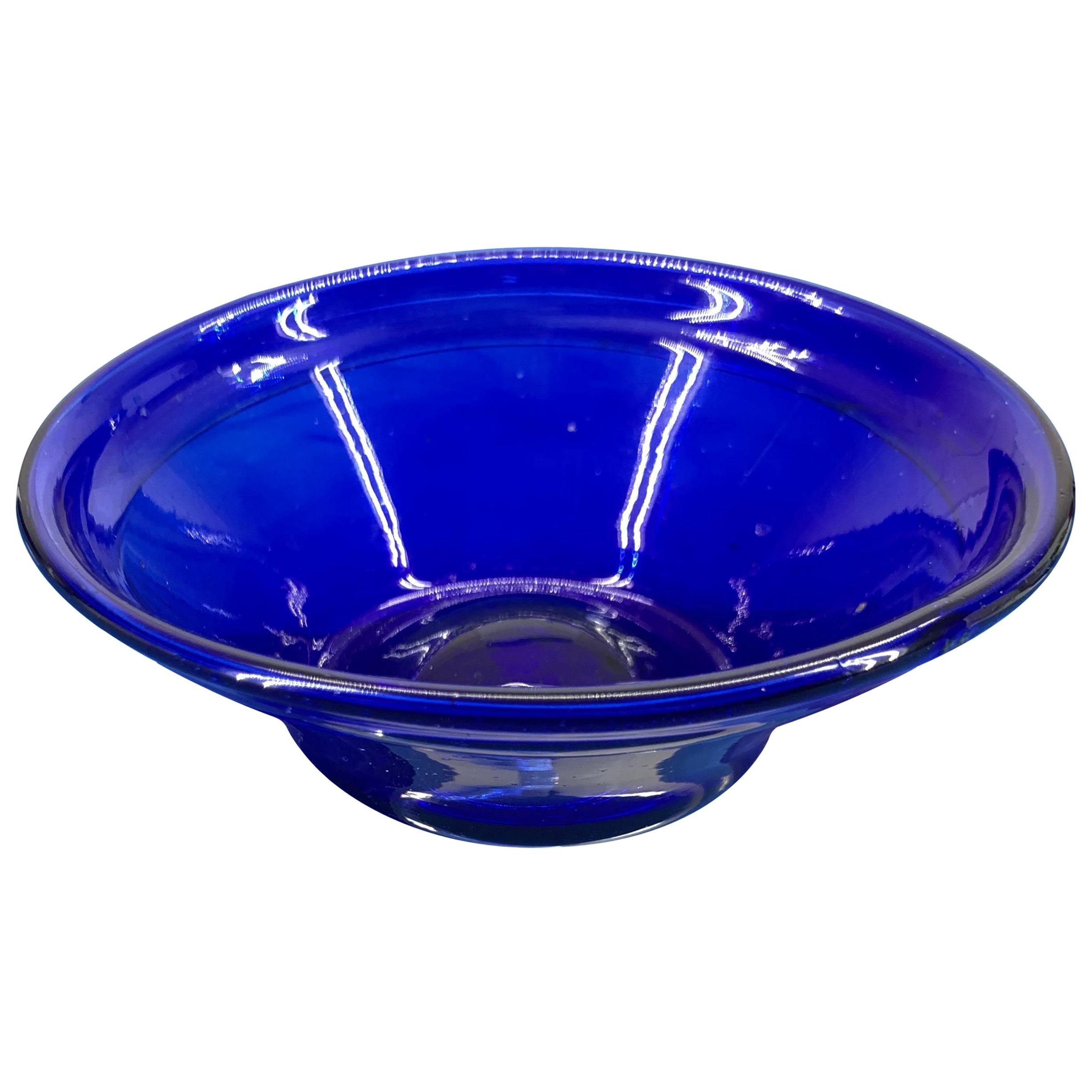 Early Swedish 19th Century Blue Glass Candy Bowl or Yoghurt Dish For Sale