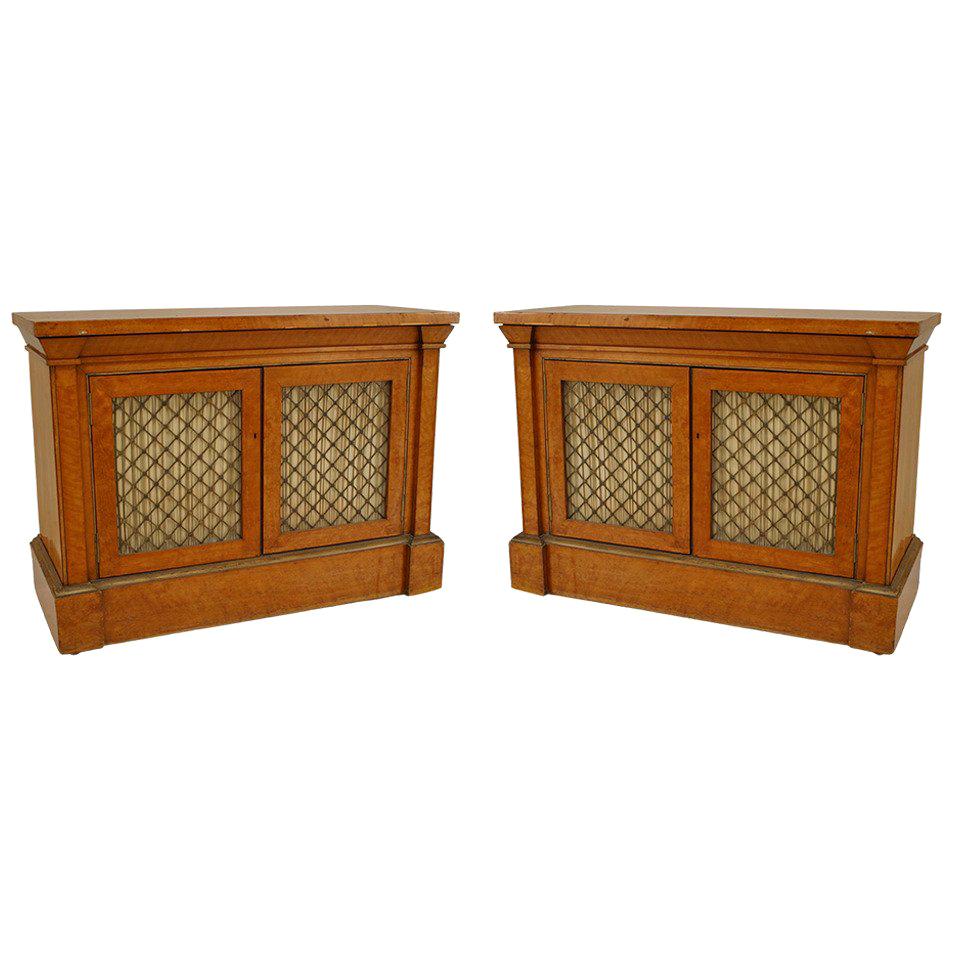 Pair of English Regency Satinwood Side Cabinets
