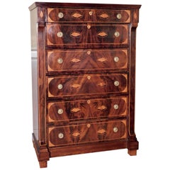 Dutch High Boy Chest of Drawers with Marquetry Inlaid Shell Designs, circa 1820