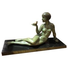 Art Deco Sculpture "A Bird in the Hand" by Armand Godard Sculpture Bronze
