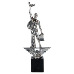 Art Deco Classical Figurative Silvered Sculpture with Wing and Acanthus Motifs
