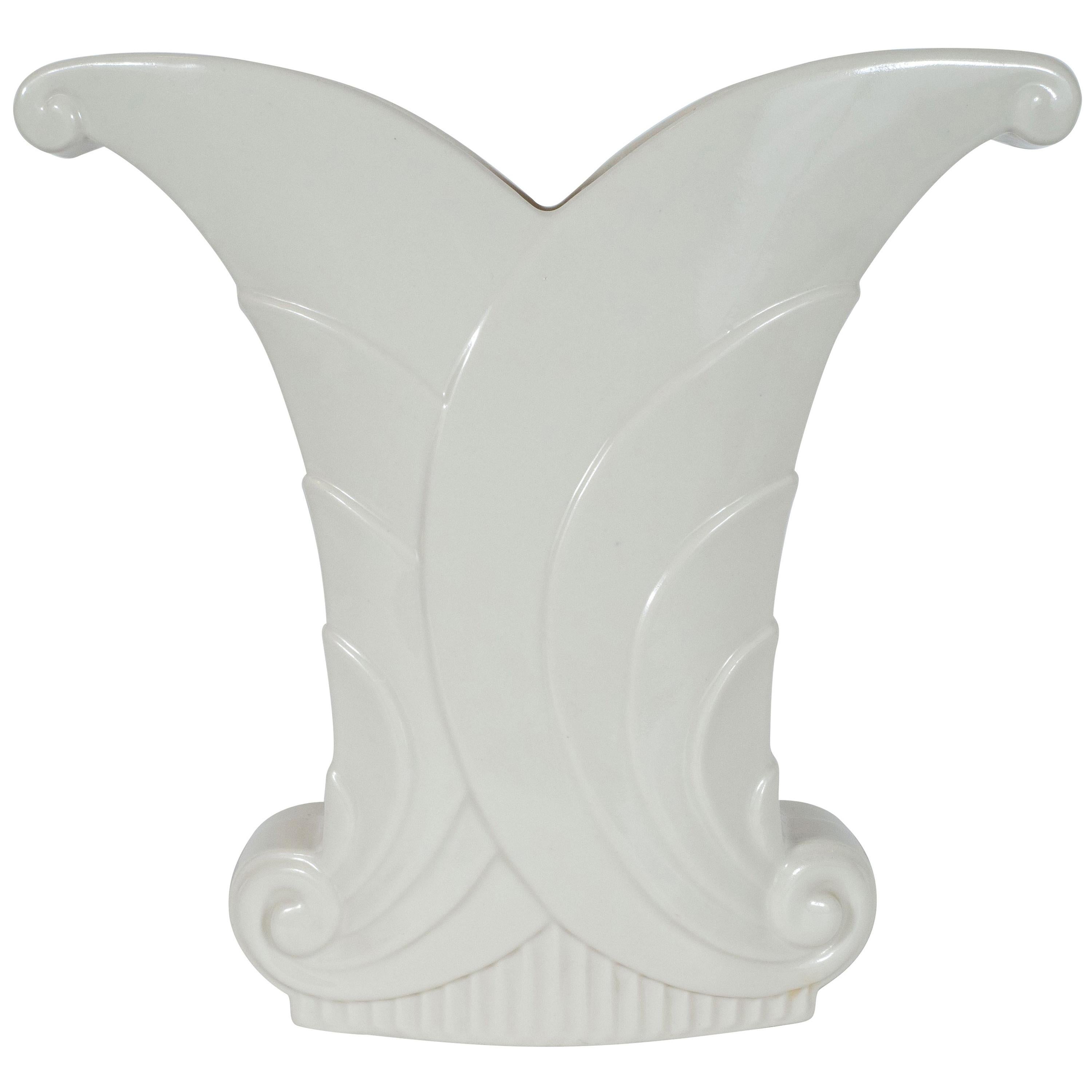 Art Deco White Porcelain Skyscraper Style Scroll Form Vase by Abingdon