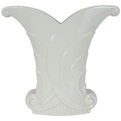 Vintage Art Deco White Porcelain Skyscraper Style Scroll Form Vase by Abingdon