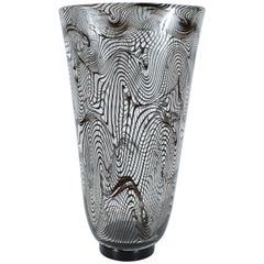 Modernist Hand Blown Murano Translucent Vase with Organic Black Swirl Detailing