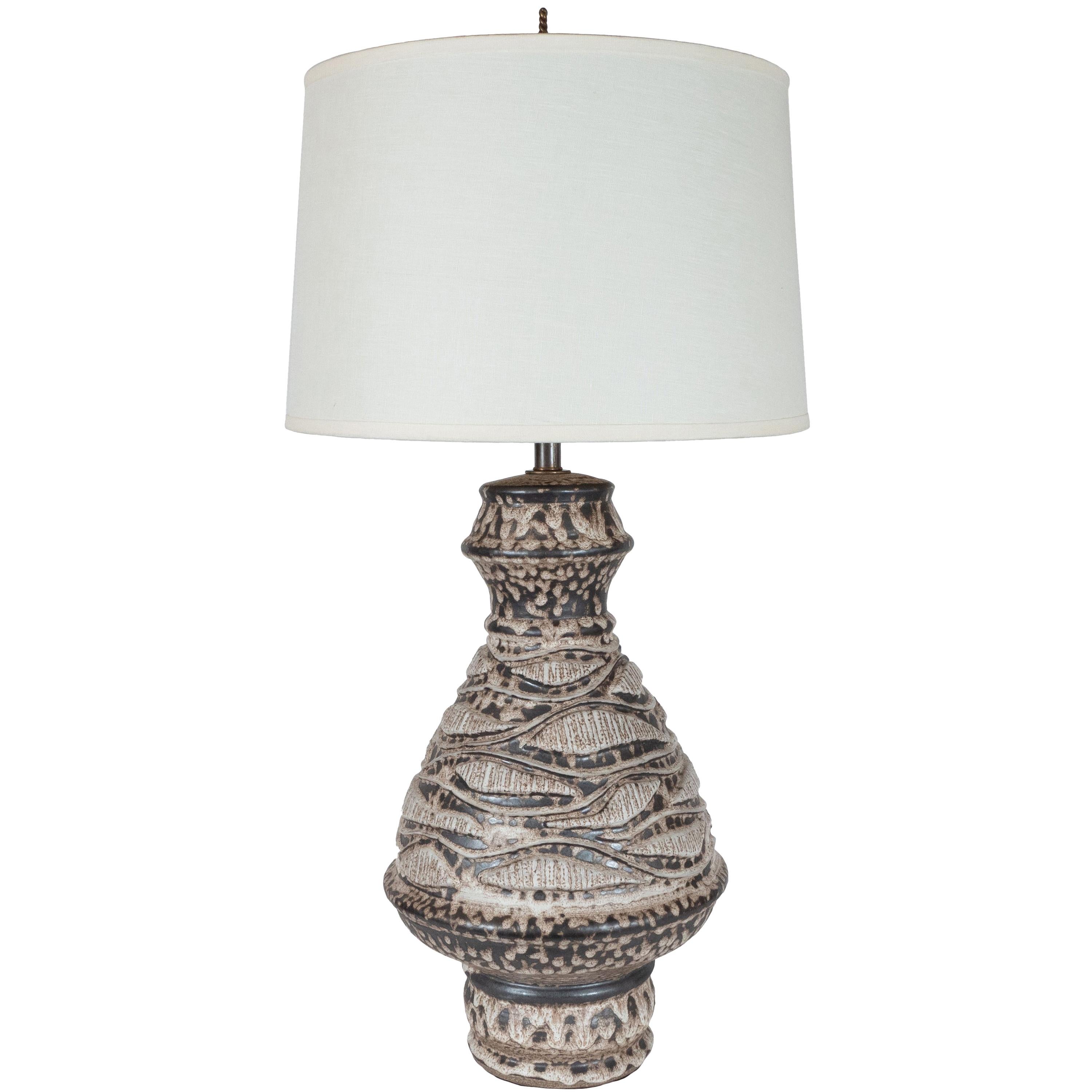 Organic Mid-Century Modern Handcrafted and Carved Ceramic Table Lamp