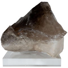 Organic Modernist Smokey Gray Scale Quartz Rock Specimen on Clear Lucite Base