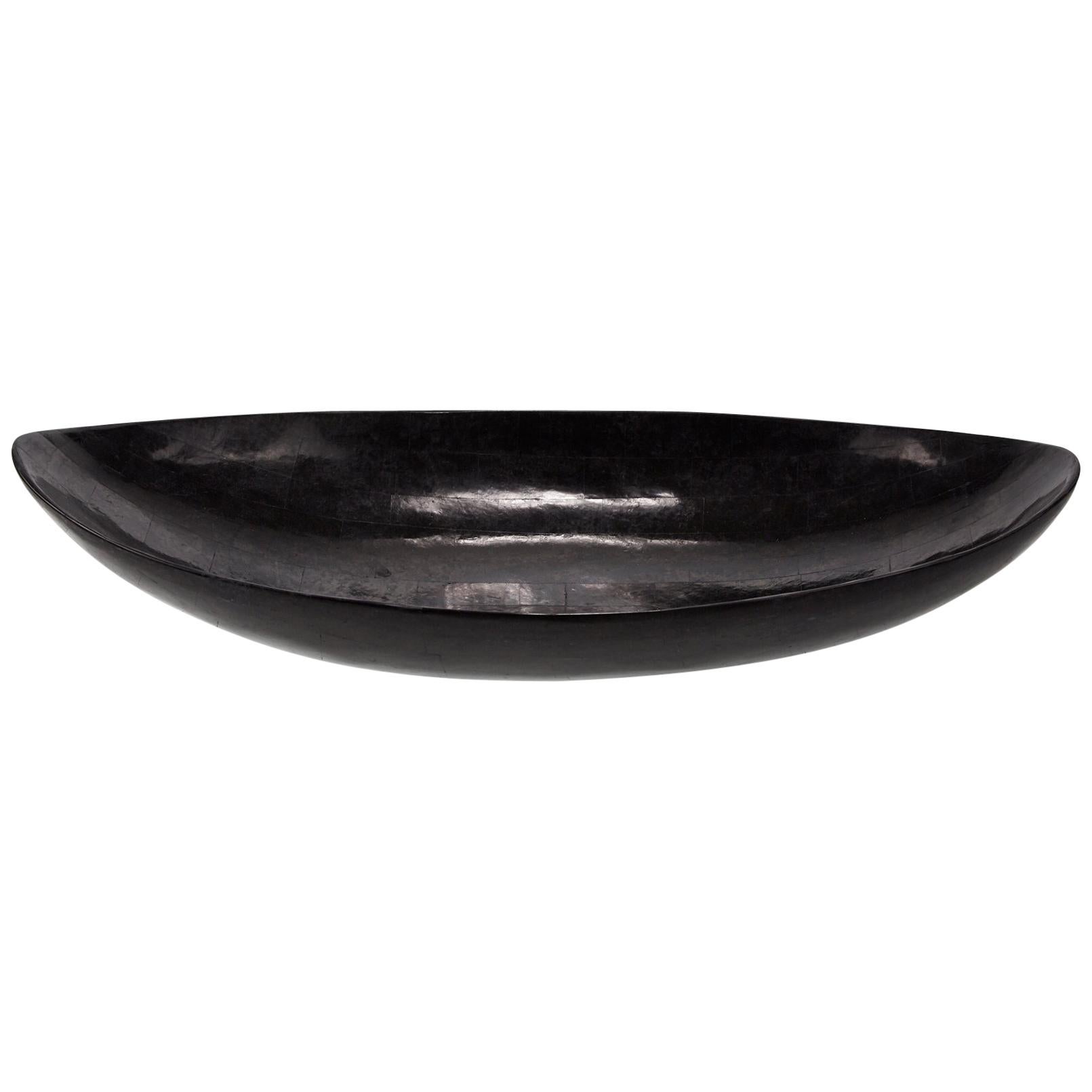 Postmodern Black Tessellated Stone Oval Decorative Bowl or Platter, 1990s For Sale