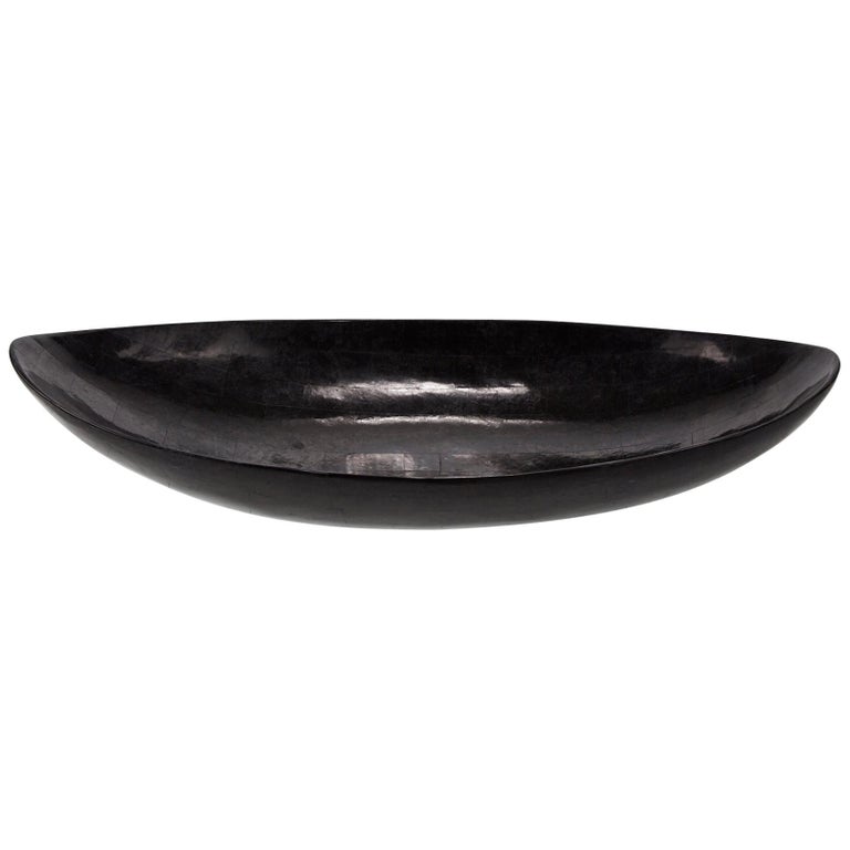 Postmodern Black Tessellated Stone Oval Decorative Bowl or