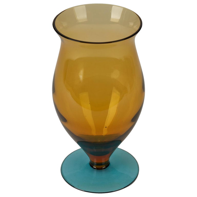 Vintage Hand Blown TwoTone Pedestal Glass Vase, 20th Century at 1stDibs