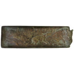 Antique Bronze Tray with Animal Dog Hunting Scene