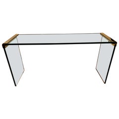 Mid-Century Pace Collection Brass and Glass Console Waterfall Table