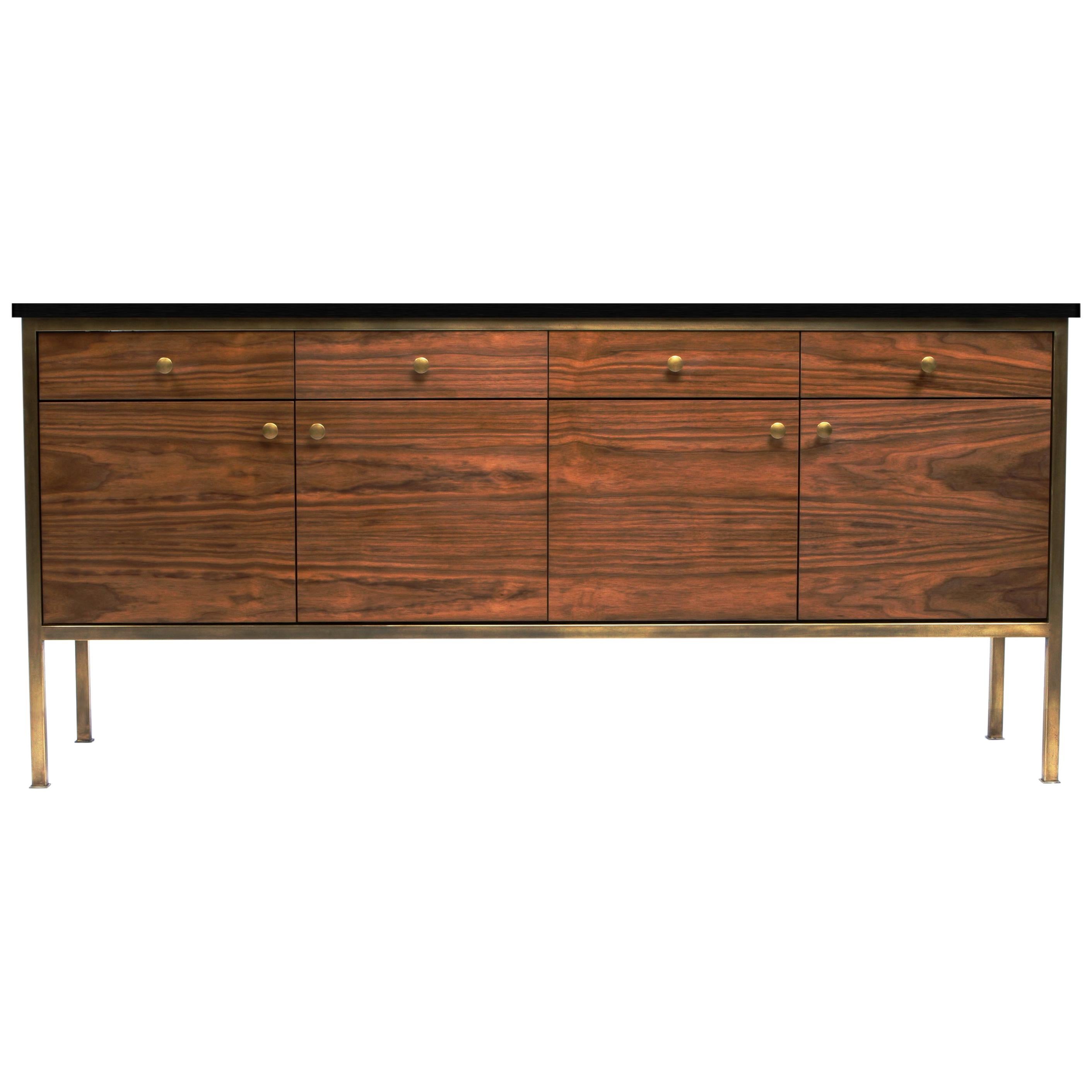 90° Stone Top & Walnut Buffet Cabinet, Vica designed by Annabelle Selldorf