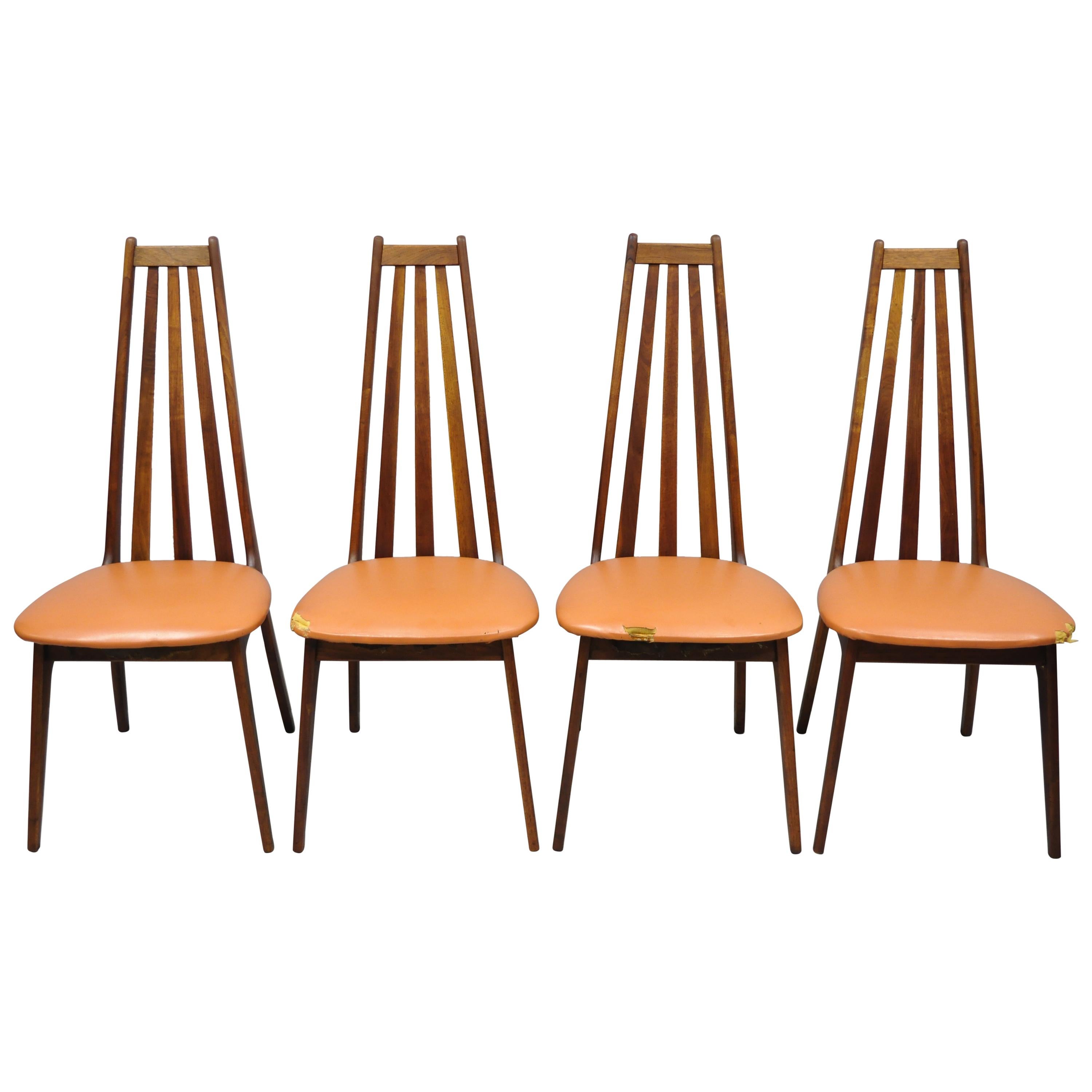 4 Tall Back Vintage Danish Modern Teak Wood Dining Chairs after Adrian Pearsall