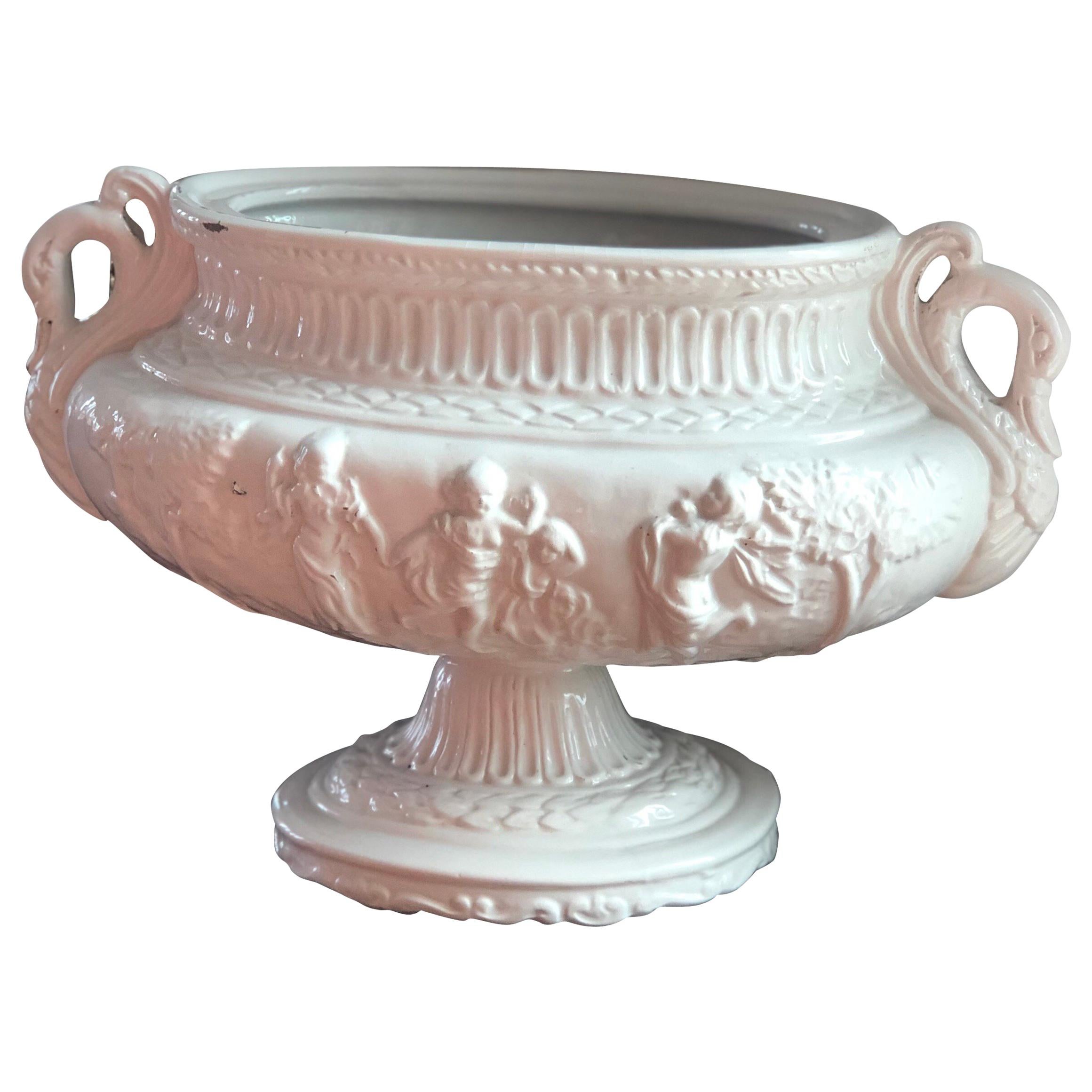 French Richly Decorated Centrepiece or Vase in White Porcelain For Sale