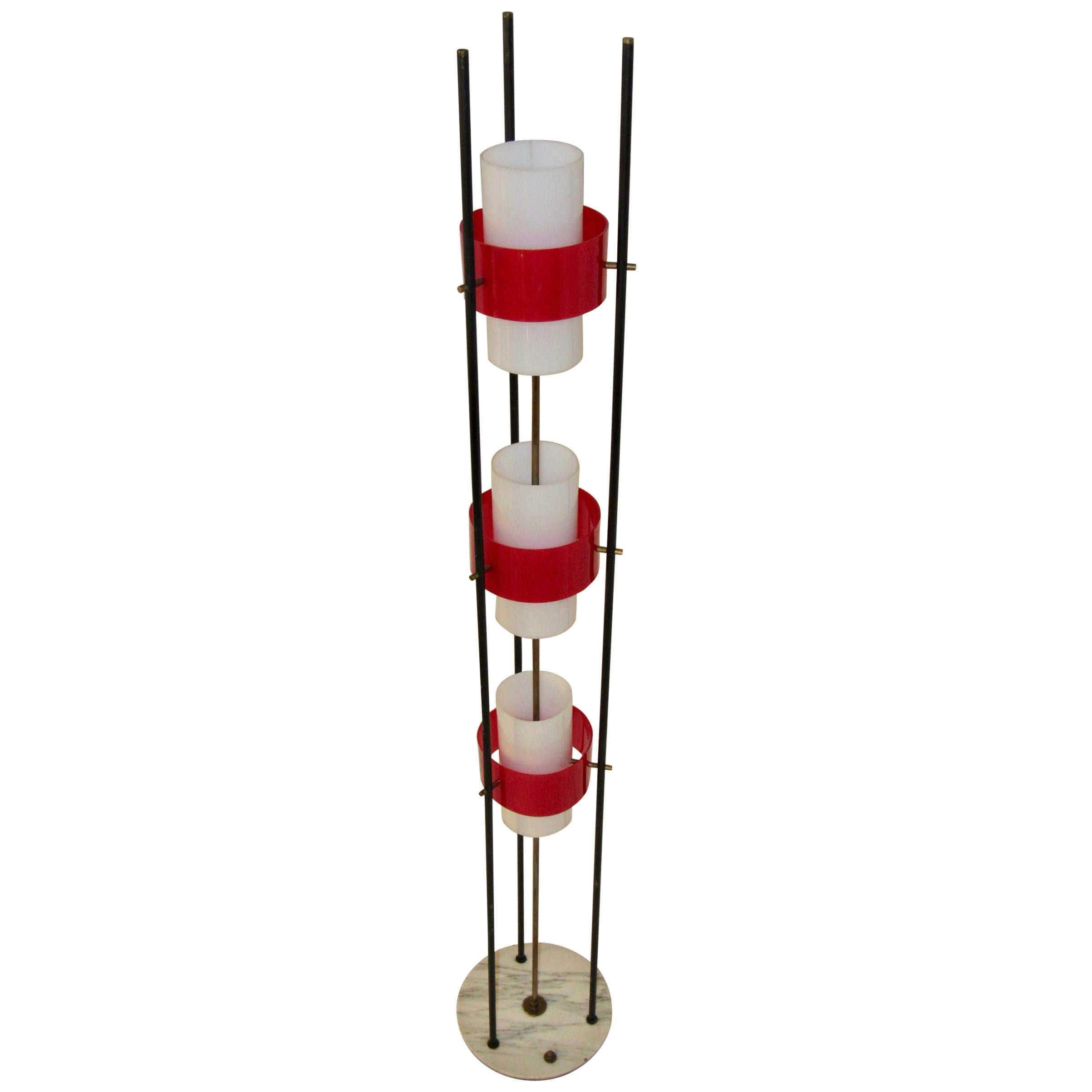 Stilnovo Floor Lamp Red and White Acrylic / Plexi and Marble, Italy, 1960 For Sale