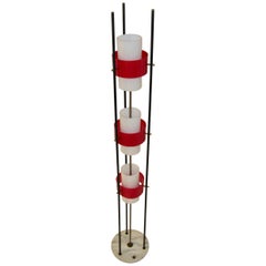 Vintage Stilnovo Floor Lamp Red and White Acrylic / Plexi and Marble, Italy, 1960