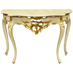 Vintage French Louis XV Rococo Style Cream and Gold Gilt Console Hall Table