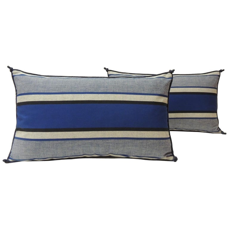 Pair of Vintage Indigo and White Stripes Lumbar Decorative Pillows at ...