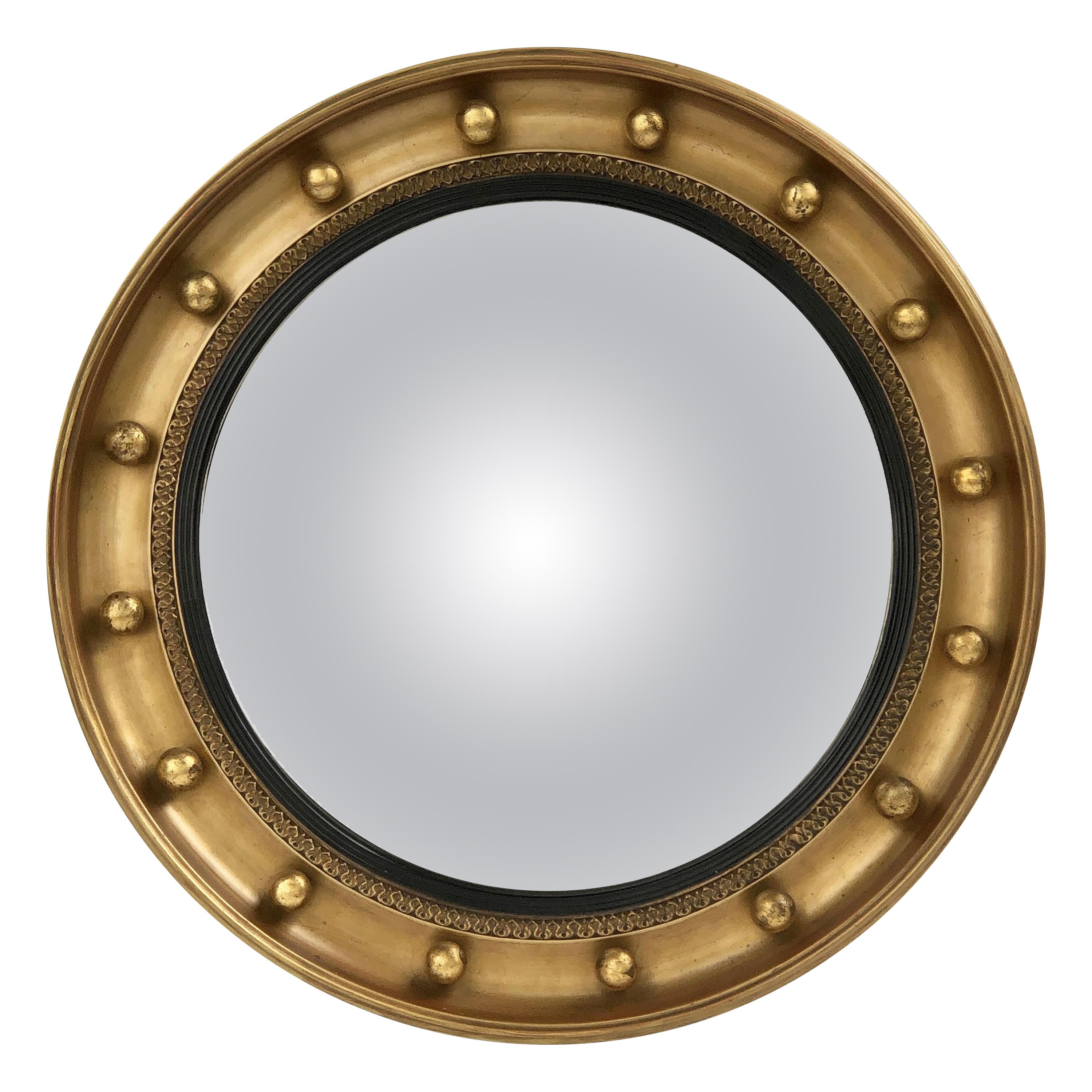 Englischer runder vergoldeter Spiegel mit konvexem Rahmen (Durchmesser 19 3/8)