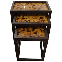 Andrianna Shamaris Coconut Shell Teak Wood Nesting Tables