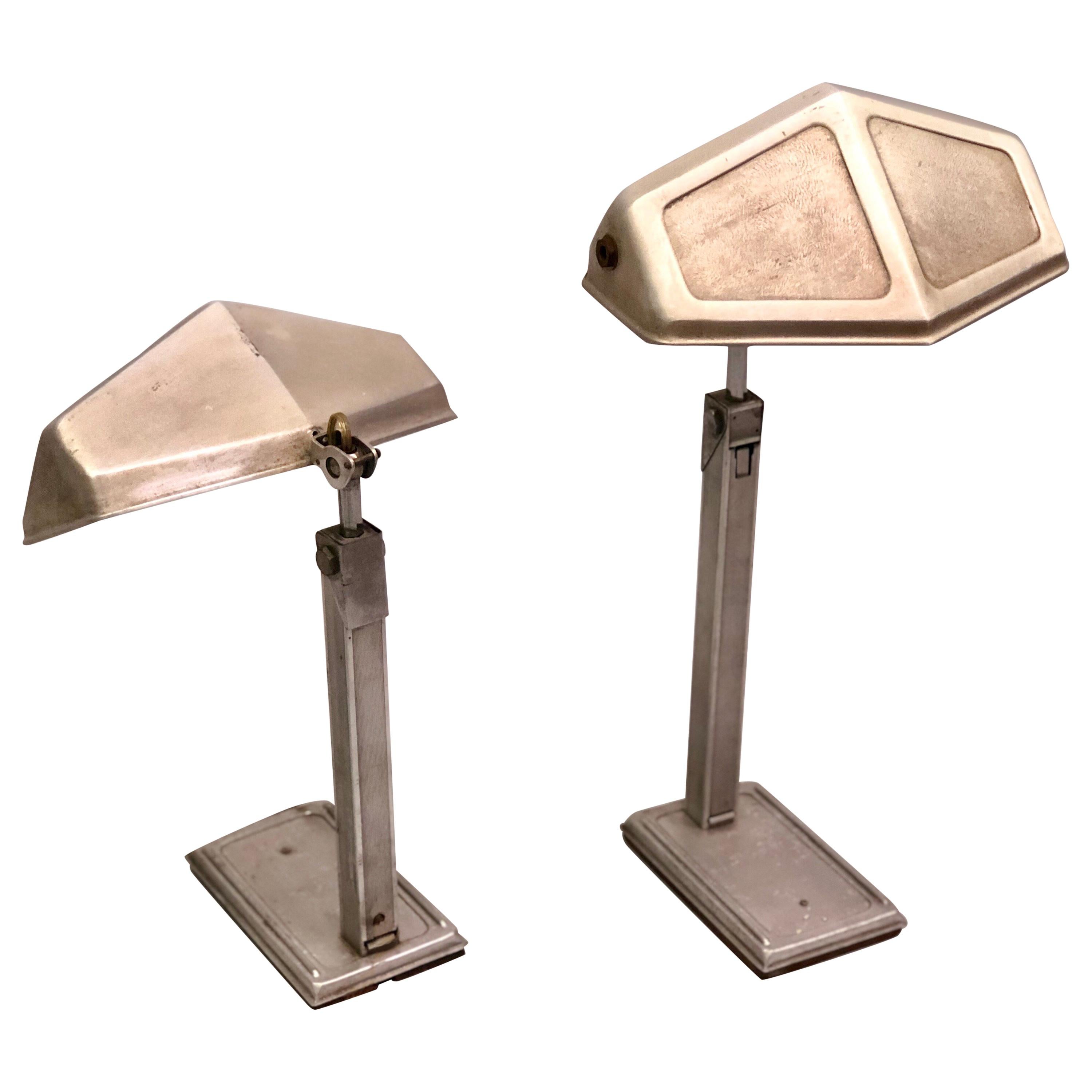 Pair of French Early Modern Adjustable Aluminum Table/Desk Lamps by Pirette 1930