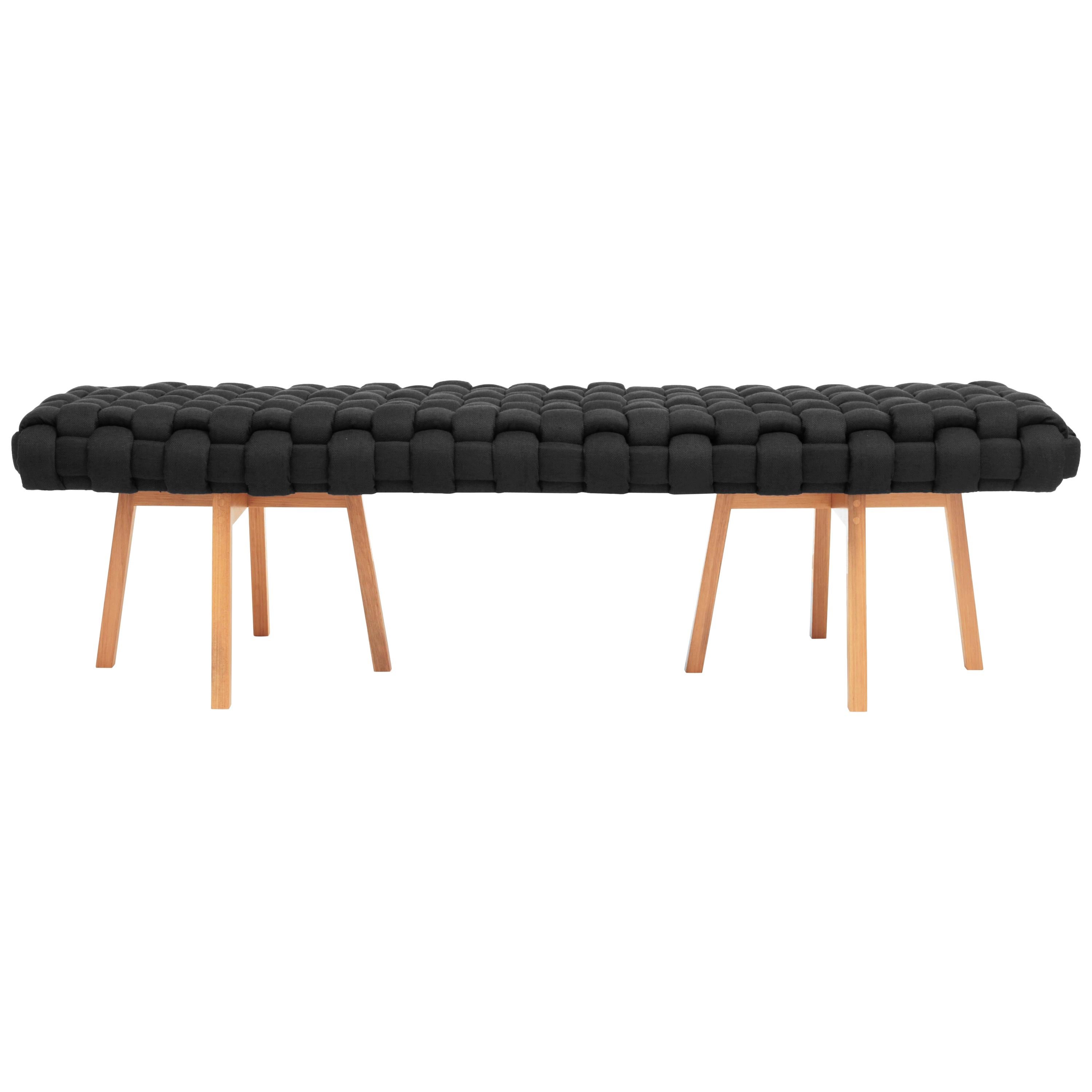 Contemporary Wood Bench, Handwoven Upholstery, the "Trama", Black For Sale