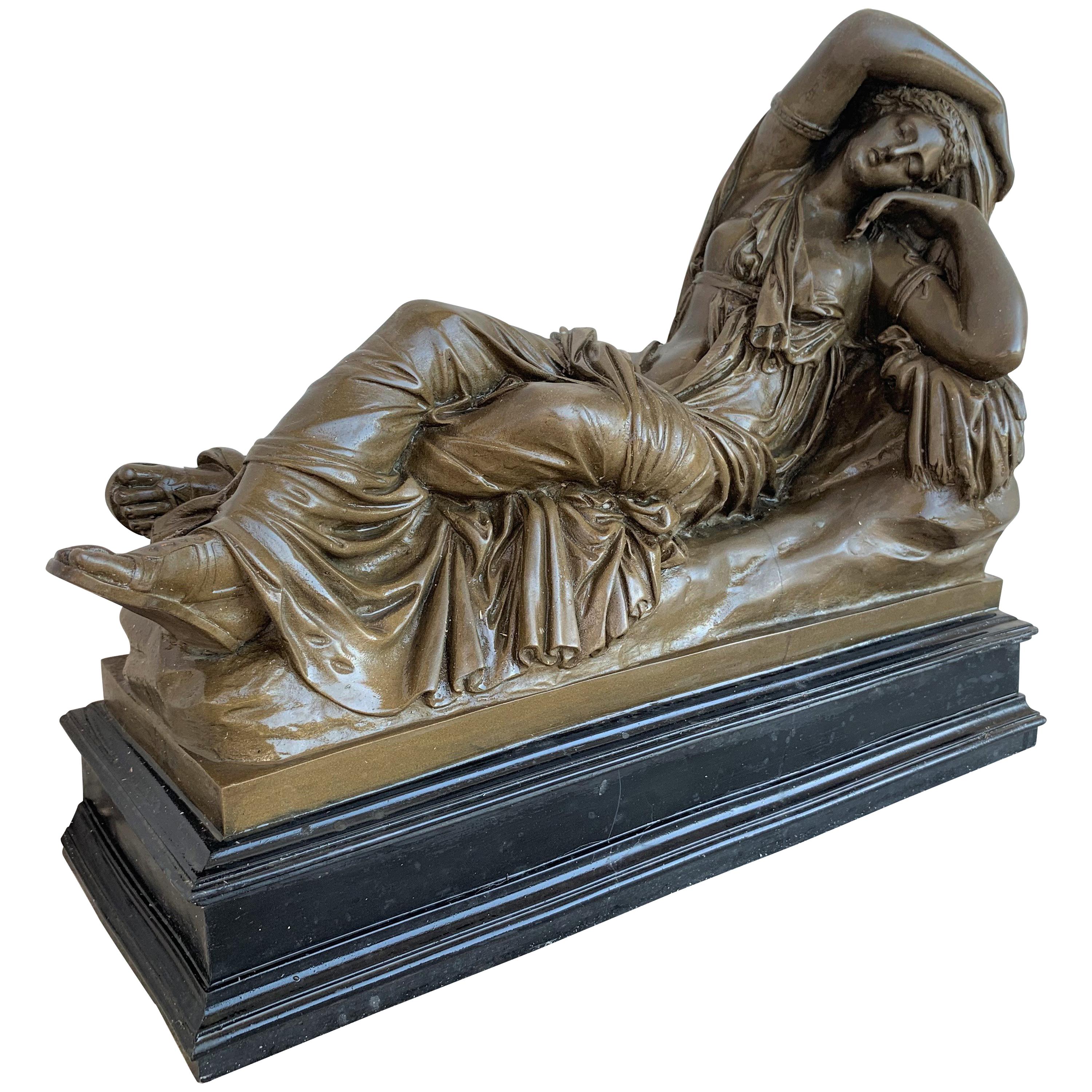 Italian Bronze Tuscany Neoclassical Style Sculpture Featuring a Relaxed Woman For Sale