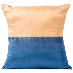 Classic Artisan-Made AAKAR  Silk Pillow In Indigo & Gold Color Block Print