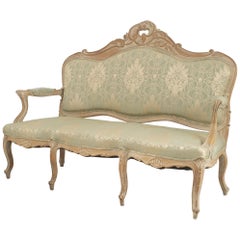 Antique French Louis XV Green Damask 5-Piece Living Room Set
