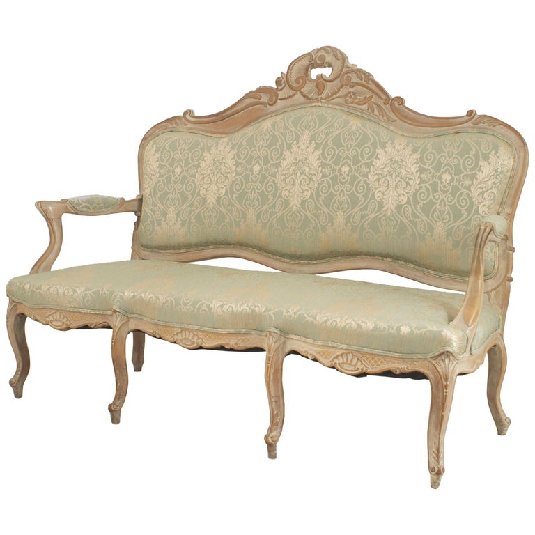 French Louis XV Green Damask Living Room Set For Sale at 1stDibs