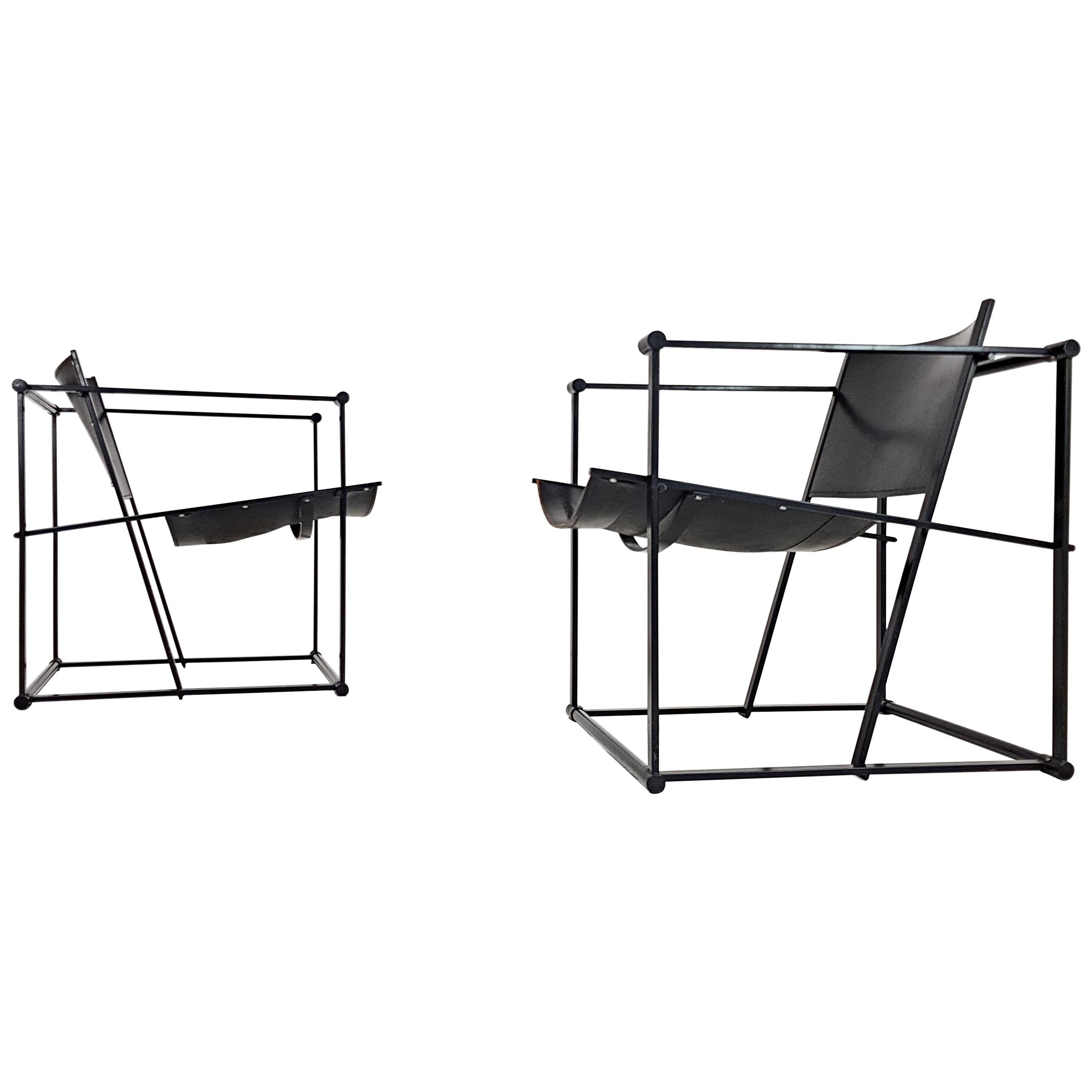 Pair of Steel and Leather FM62 Chairs by Radboud Van Beekum for Pastoe, 1980s