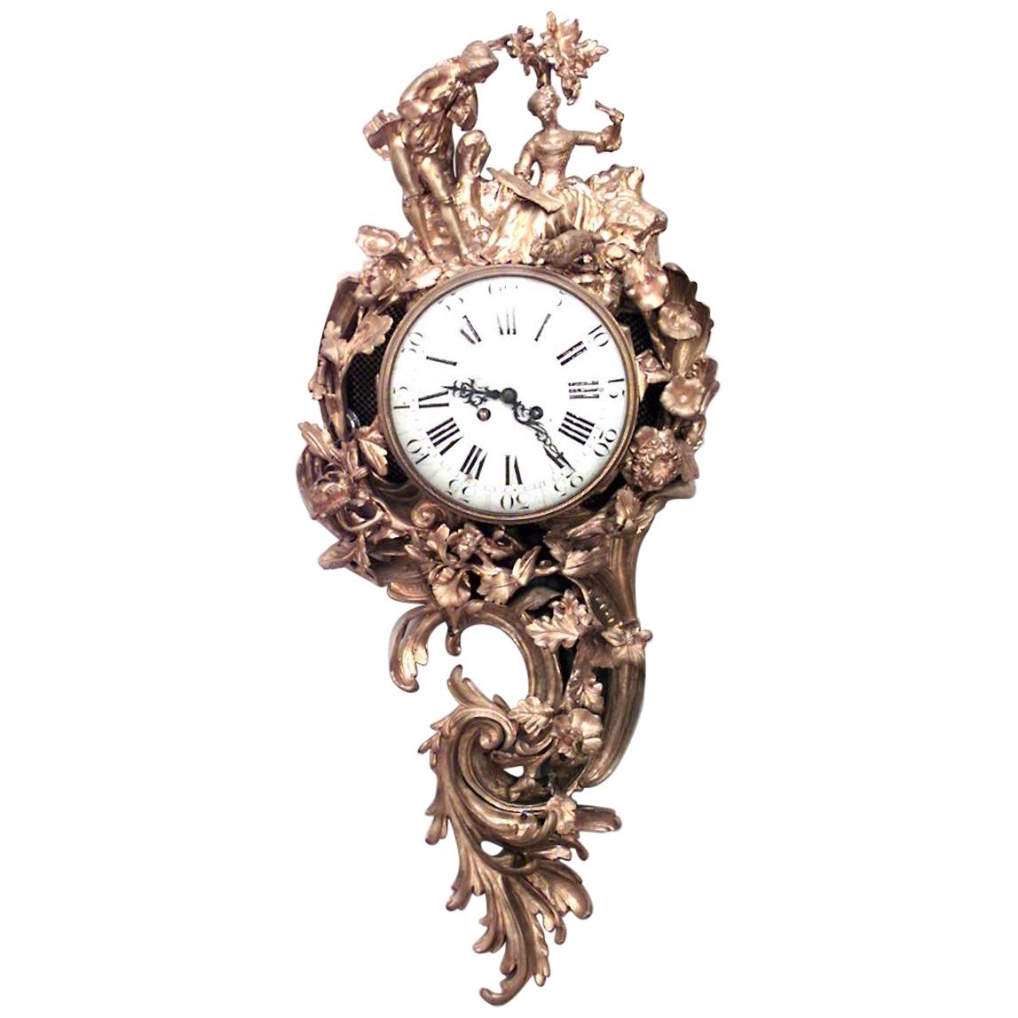 French Louis XV Style Bronze Dore Wall Clock