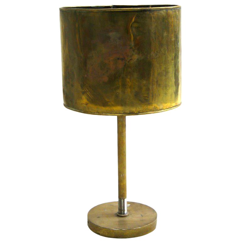 French Mid-Century Hand Made Marine Industrial Brass Table Lamp with Brass Shade For Sale