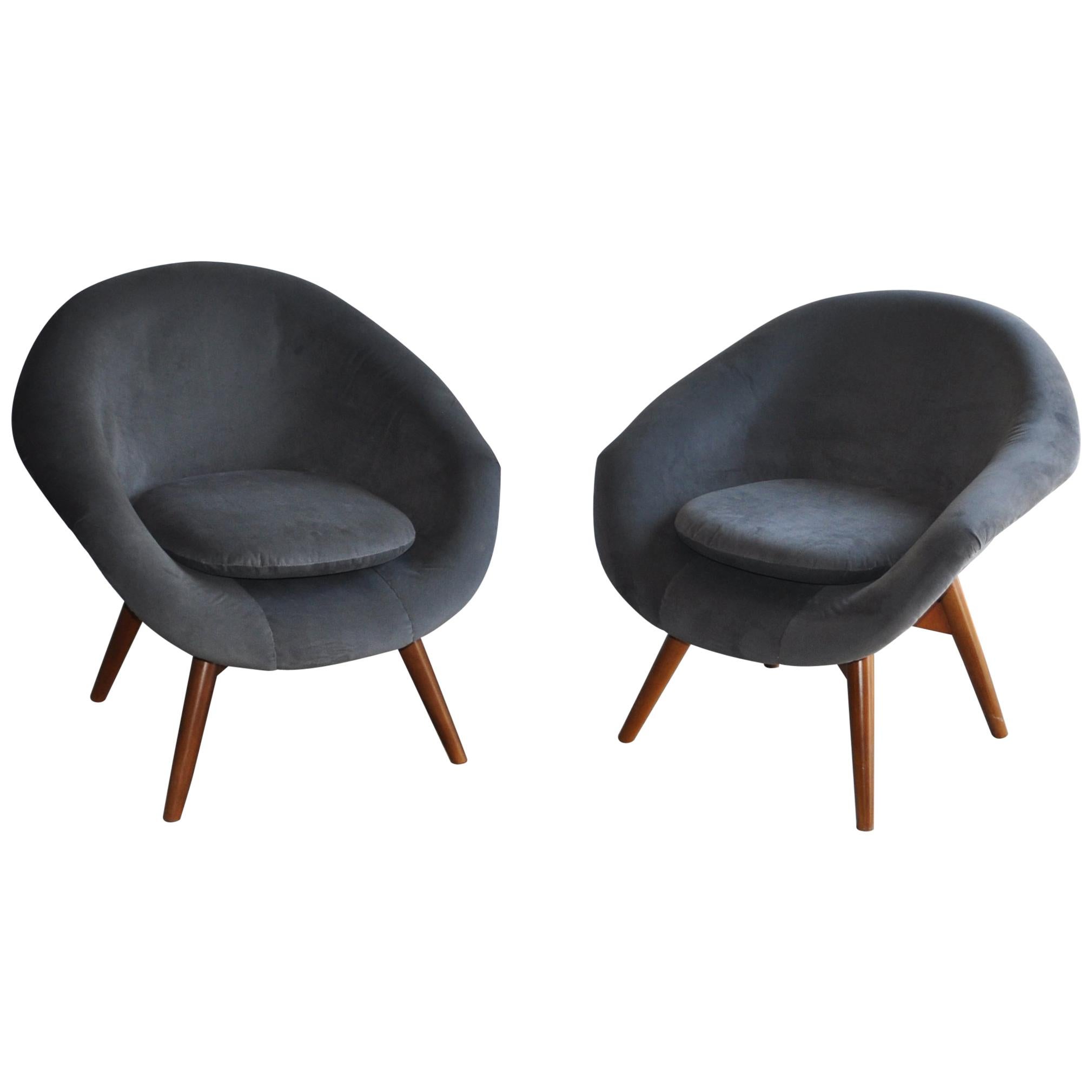 Vintage Velvet Chairs by Miroslav Navratil 1950s Set of 2 For Sale