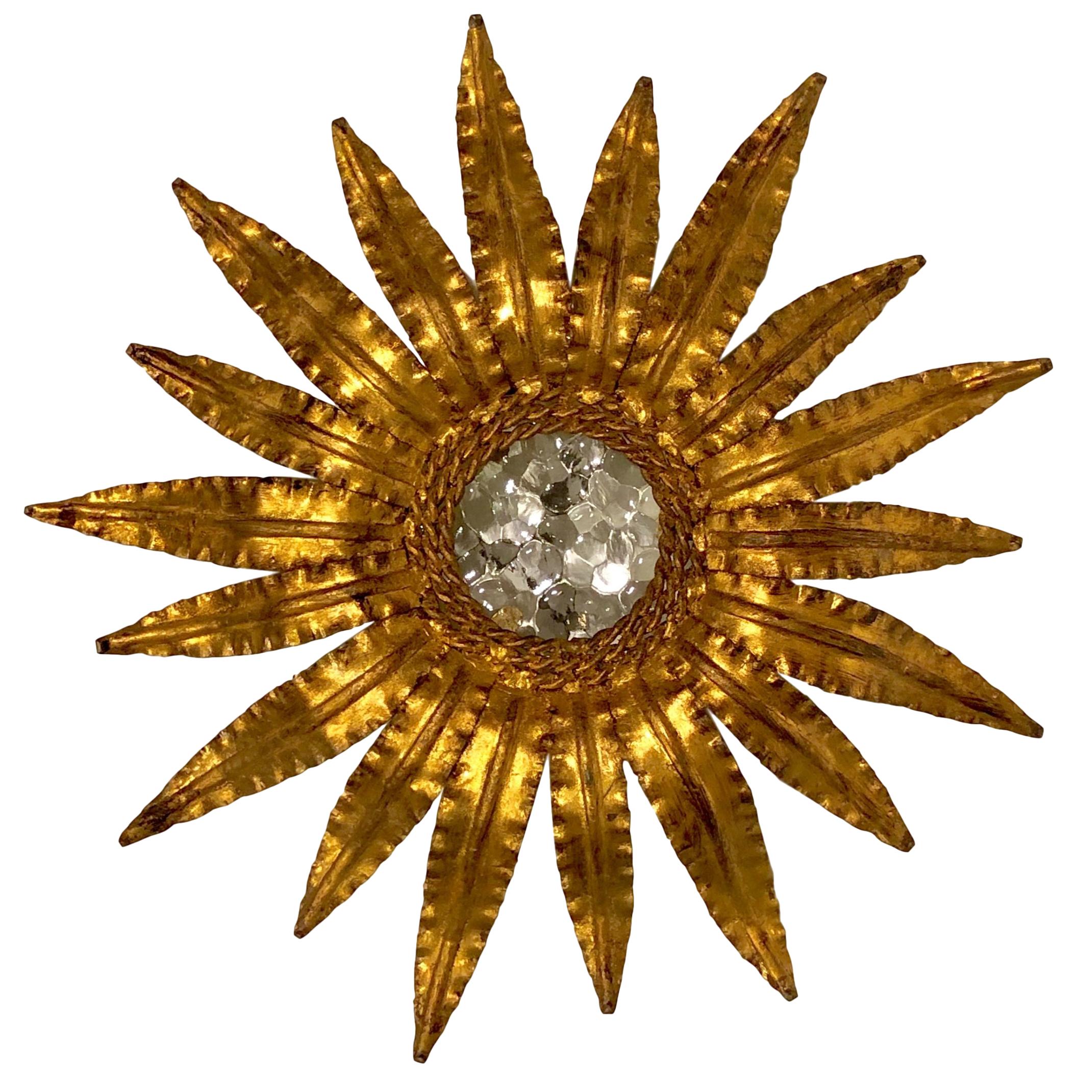 Set of Three French Sunburst Light Fixtures, Sold Individually