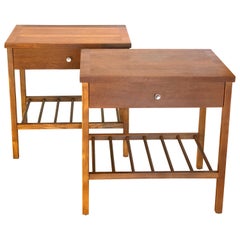 American Mid-Century Modern Pair of Walnut Night Tables by Stanley